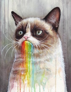 Grumpy Cat Tastes the Rainbow, A Painting by Olechka